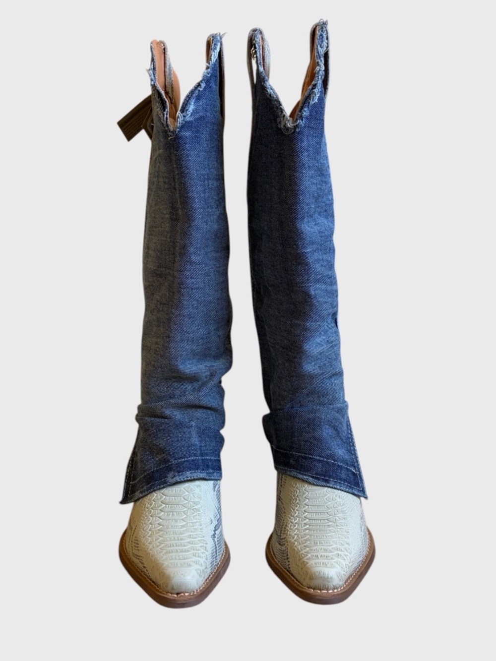 NWB Dingo Shabby Women's Leather Boots Size 7.5 Denim Shaft Boho Western Cowgirl - Picture 6 of 16